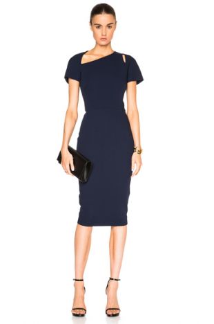 VICTORIA BECKHAM  LIGHT MATTE CREPE CAP SLEEVE CUT OUT DRESS