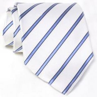 Cravate blanche avec rayures bleu azur et noires