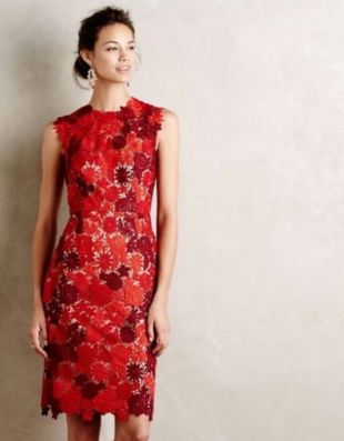 Anthropologie HD in Paris Red Garden Lace Pencil Dress