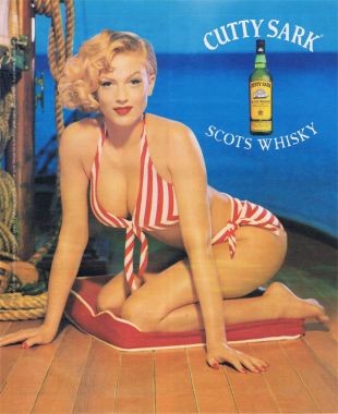 Cutty Sark Scots Whisky Sexy Lady in Striped Bikini Print Ad
