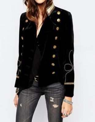 Denim & Supply Ralph Lauren Black Gold Velvet Military Double Breasted Jacket XS