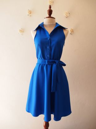 DOWNTOWN - Shirt bleu Royal robe La La Land robe bleu couleur Vintage moderne Robe demoiselle d’honneur robe Casual travail robe d’été robe d’été
