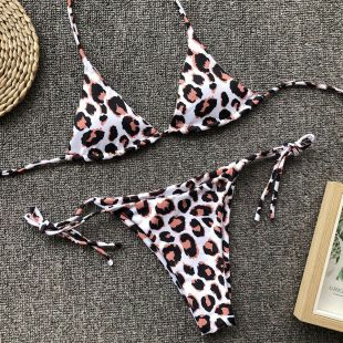 Halter Bandage Thong Swimwear Micro Bikinis Set Leopard Print Swimsuit