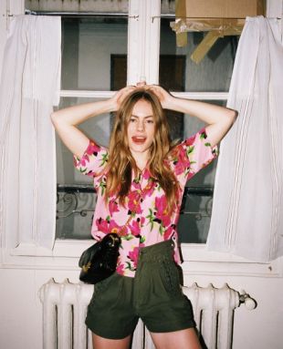 Chemise soie rose oversize imprimée