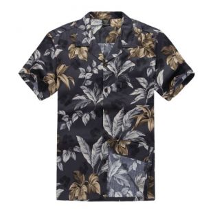 Chemise hawaïenne d'hommes t-shirts Chemise d'aloha Noir et feuilles d'or