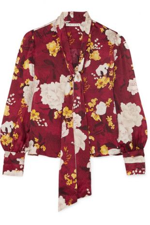 Alice + Olivia - Crogan Floral Print Hammered Silk Satin Blouse