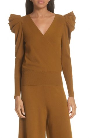 Karina Sweater sculptural pleating stands out at the shoulders