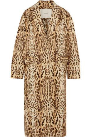 Leopard print wool gabardine coat