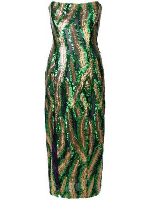 fallon carrington green sequin dress Strapless worn by (Elizabeth Gillies) in Dynasty Season 1 Episode 18 pencil dress