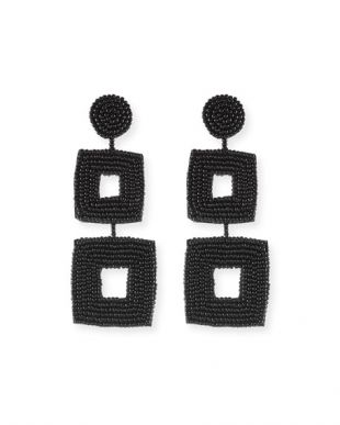 Double Square Seed Bead Drop Earrings