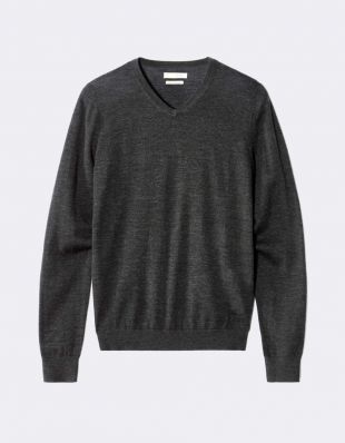 Pull Celio col V 100% laine mérinos Gris Anthracite Foncé