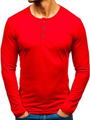 BOLF T-Shirt Manches Longues Longsleeve Henley Col Coton Homme 1114 Rouge M [1A1]