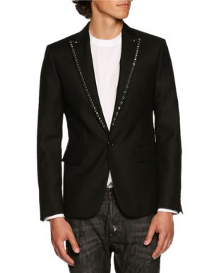 Studded-Lapel Single-Button Blazer