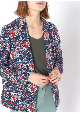 Veste de tailleur imprimée fleurs Bleu Marine Rouge Gerard Darel