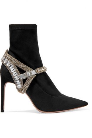 Sophia Webster Lorena crystal embellished stretch suede sock boots