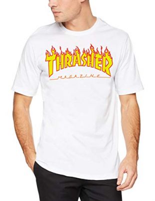 Thrasher - Thrasher Flame Logo White Orange Short Sleeve Men's T-Shirt ...