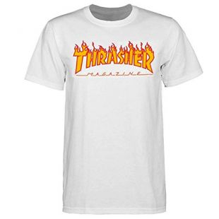 Thrasher Skateboard Magazine Flame T-Shirt (White) (Small)