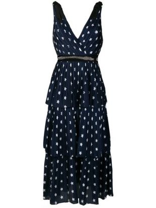 Self Portrait Star Print Pleated Dress   Farfetch