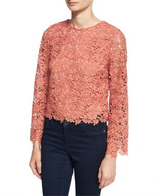 Haut Manches Cloche En Dentelle Alice + Olivia - Rouge Coquelicot - Taille S/P - Neuf Sans étiquette