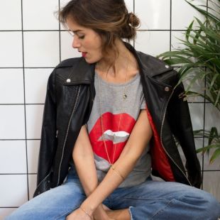 T-shirt Col rond et ample Manches retroussées à imprimé sérigraphié