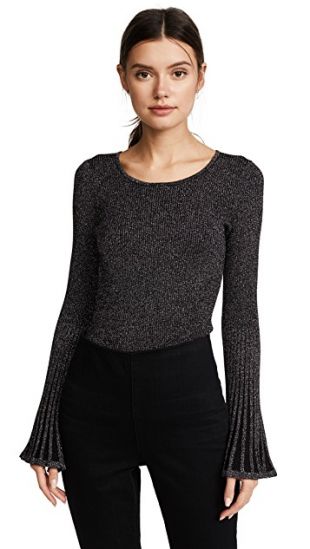 Milly - Metallic Rib Flare Sleeve Sweater