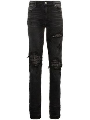 Amiri - Amiri slim-fit distressed cotton and leather jeans