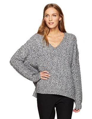 Vince - Vince Women's Cable V-Neck Sweater, Light Grey/Black, XS