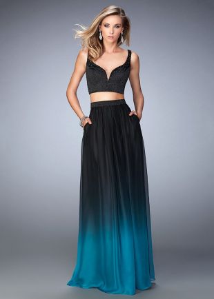 La Femme 22694 Chic Beaded Ombre Two Piece Prom Dress