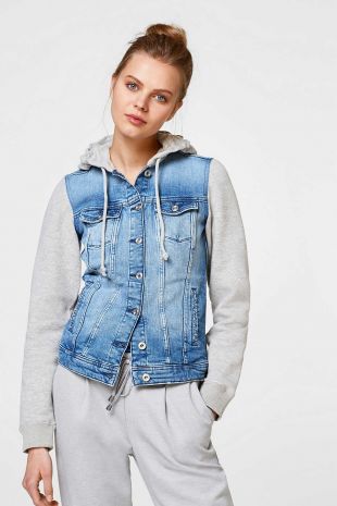 Veste jean, matières mélangées