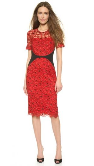 Lela Rose Fitted Lace Sheath Dress