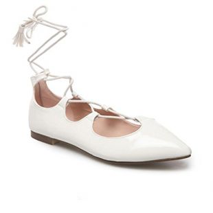 La Modeuse Pointed Ballerinas Tie Laces Faux Shiny Leather, With Around The Ankle White Size: 4