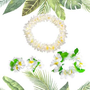 Hawaiian Headpiece,Hawaiian Flower Leis Jumbo Necklace Bracelets Headband Set for Luau Party Decoration Supplies for Hawaiian Luau Party by LovesTown