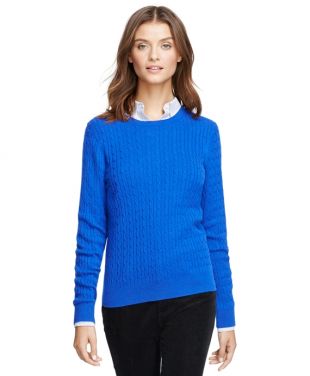 Cashmere Cable Knit Crewneck Blue Sweater Woman