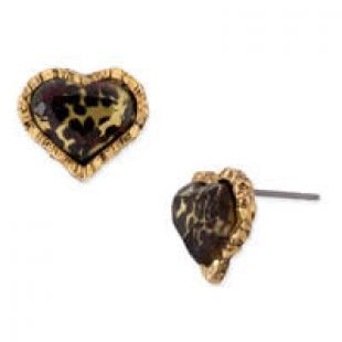 BETSEY JOHNSON Leopard Heart Stud Earrings