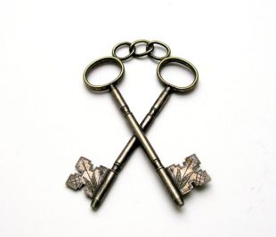Antique Silver Crossed Keys Pendant Masonic Freemasonry Symbol