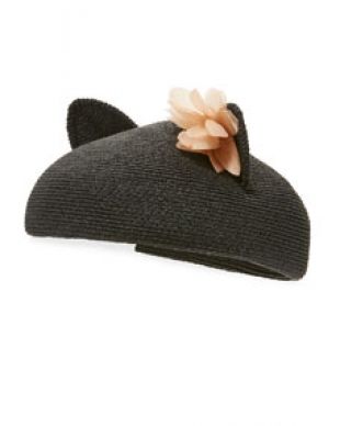 Caterina Braided Cat Ear Beret Hat, Black