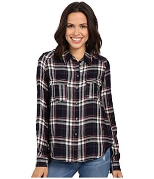 PAIGE Women's Mya Plaid Shirt, Evening Blue/Cream/Ash Rose, X-Small