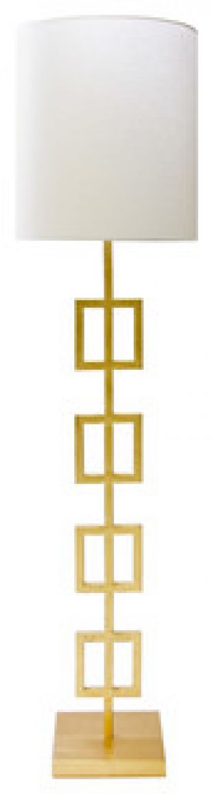 Gold Leaf Vert. Squares Floor Lmp With White Linen Shade