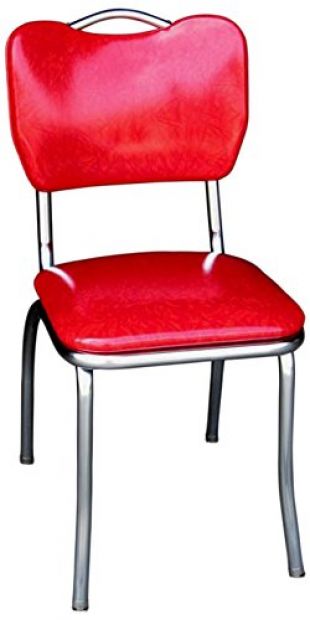 Richardson Seating Handle Back Chrome Diner Chair with 1" Pulled Seat, Cracked Ice Red
