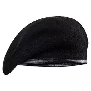 100% Wool and Leather Military Beret for Men and Women Wool Beret Hat, Soft Satin Lining, Black Size Black, 6 3/4