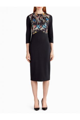 Ponte Floral Long Sleeve Day Dress