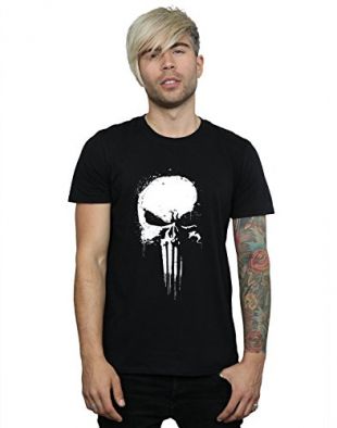 Marvel Uomo Punisher Spray Skull Maglietta Large Nero