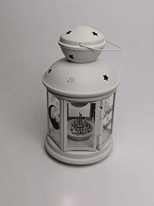 IKEA Rotera - Farol para vela (acero/vidrio, para uso interior y exterior), acero vidrio, Blanco, 21 cm