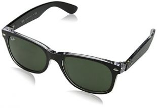 Ray-Ban Unisex - Erwachsene Sonnenbrille New Wayfarer, Gr.52mm (Gestell: Schwarz,Transparent; Gläser: grün)
