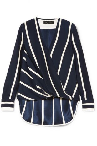Victor Wrap Effect Striped Silk Crepe De Chine Blouse