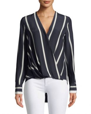 Victor Striped Draped Silk Blouse