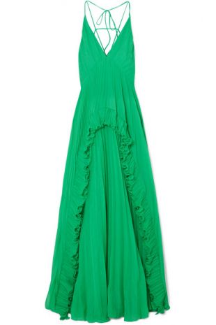 halston heritage green pleated dress Halston Heritage Cape Back Pleated Crepe De Chine Dress Mint, $545 |  NET-A-PORTER.COM