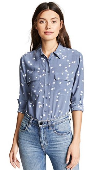 Blouse bleu en soie étoiles blanches