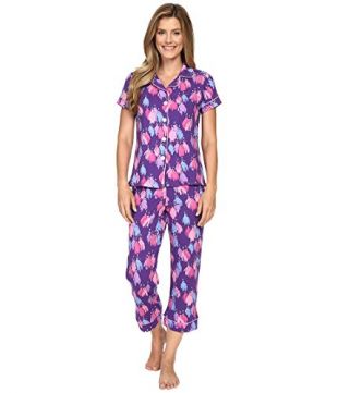 BedHead Women's Short Sleeve Cropped Bottom Pajama Set Purple Belle of the Ball Pajama Set