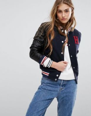 Tommy Hilfiger Varsity Jacket with Leather Sleeves